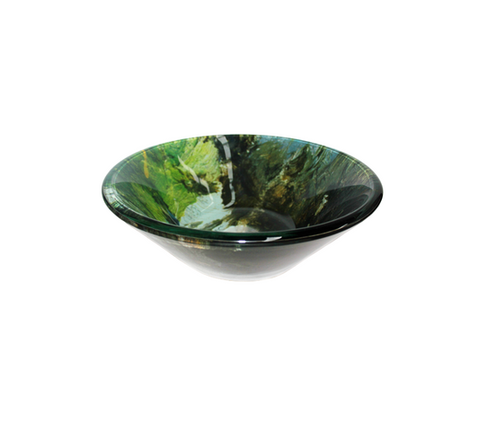 TIDAL 420*140 Green * White Vein Marble Effect Tapered Round Double Layer Tempered Glass Countertop Vanity Basin