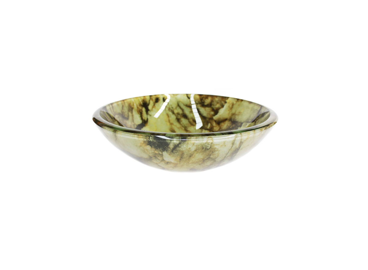 RIVIERA 420*140 Brown * Marble Effect Round Double Layer Tempered Glass Countertop Vanity Basin