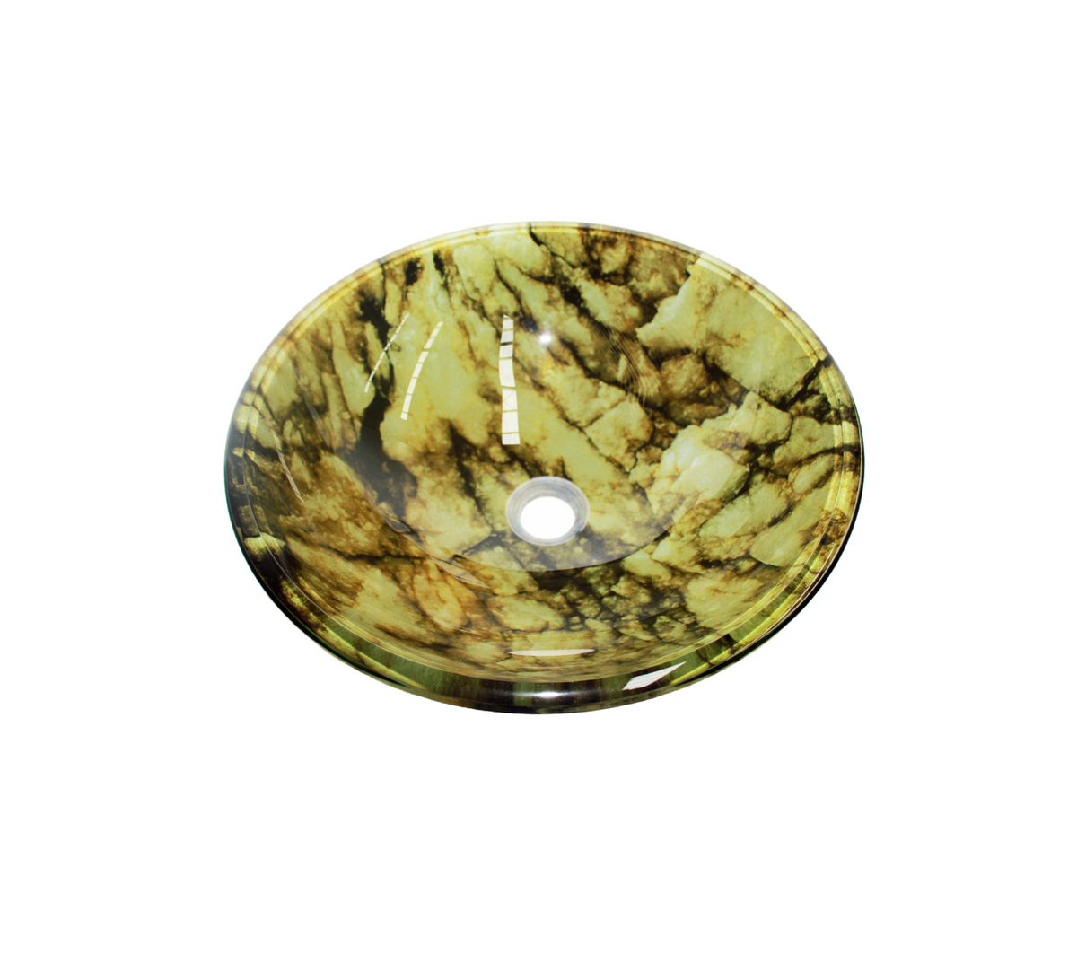 RIVIERA 420*140 Brown * Marble Effect Round Double Layer Tempered Glass Countertop Vanity Basin