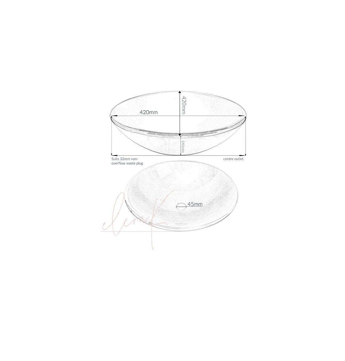 RIVIERA 420*140 Brown * Marble Effect Round Double Layer Tempered Glass Countertop Vanity Basin