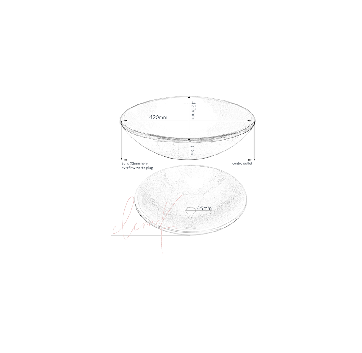 CAMEO 420*140 Brown * White Round Double Layer Tempered Glass Countertop Vanity Basin