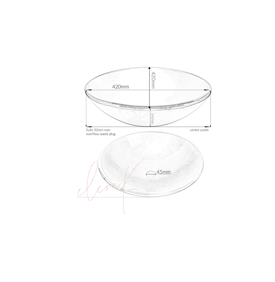 SIREN 420*140 Silver Bling Round Tempered Glass Countertop Vanity Basin
