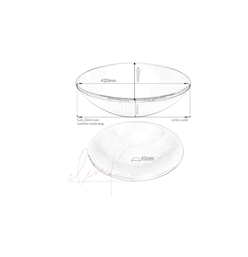 METALLIC GREY 420*140 Silver Round Tempered Glass Countertop Vanity Basin