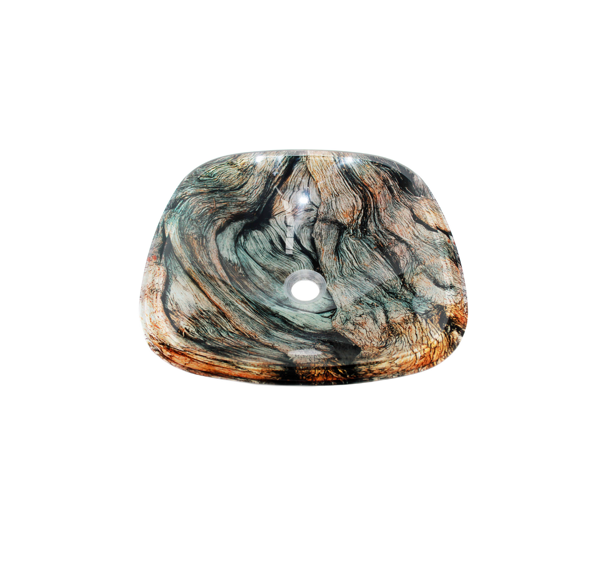 JASPER 420*140 Brown * Orange Multi Colours Square Tapered Double Layer Tempered Glass Countertop Vanity Basin