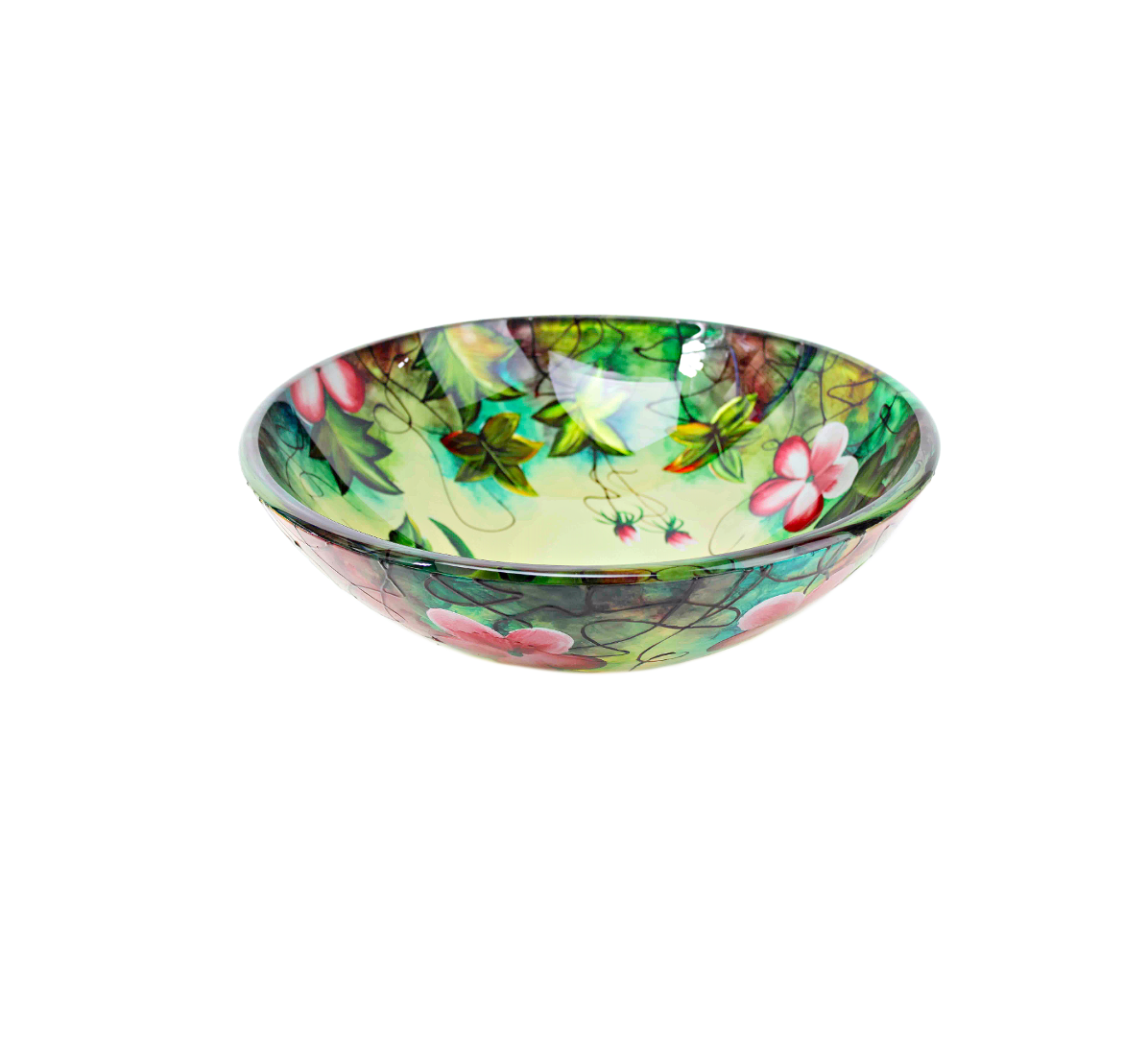 HELENE 420*140 Handcrafted Cream Flower Tempered Glass Countertop Vanity Basin