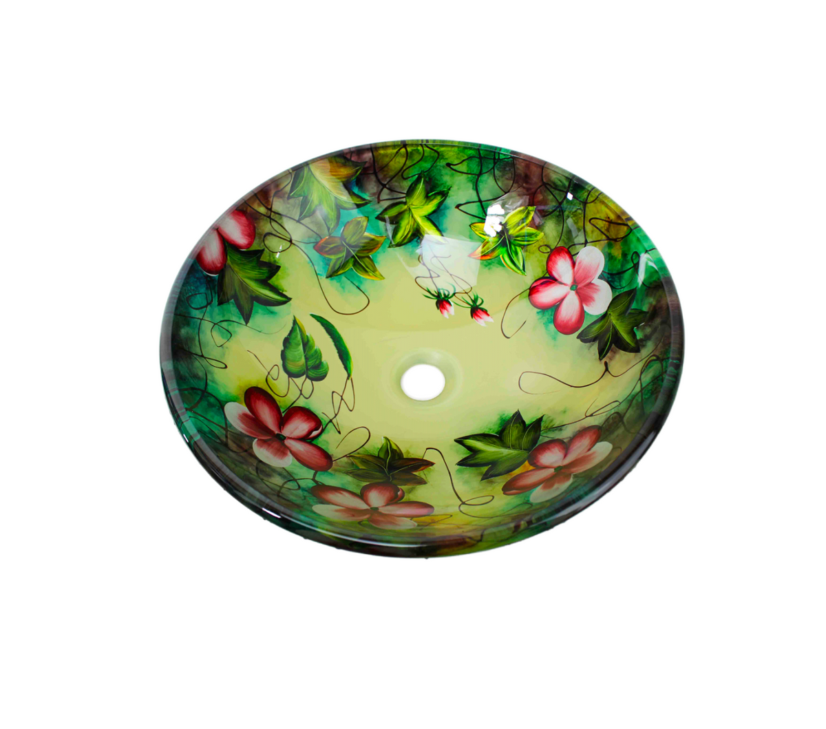 HELENE 420*140 Handcrafted Cream Flower Tempered Glass Countertop Vanity Basin