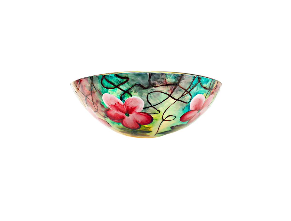 HELENE 420*140 Handcrafted Cream Flower Tempered Glass Countertop Vanity Basin