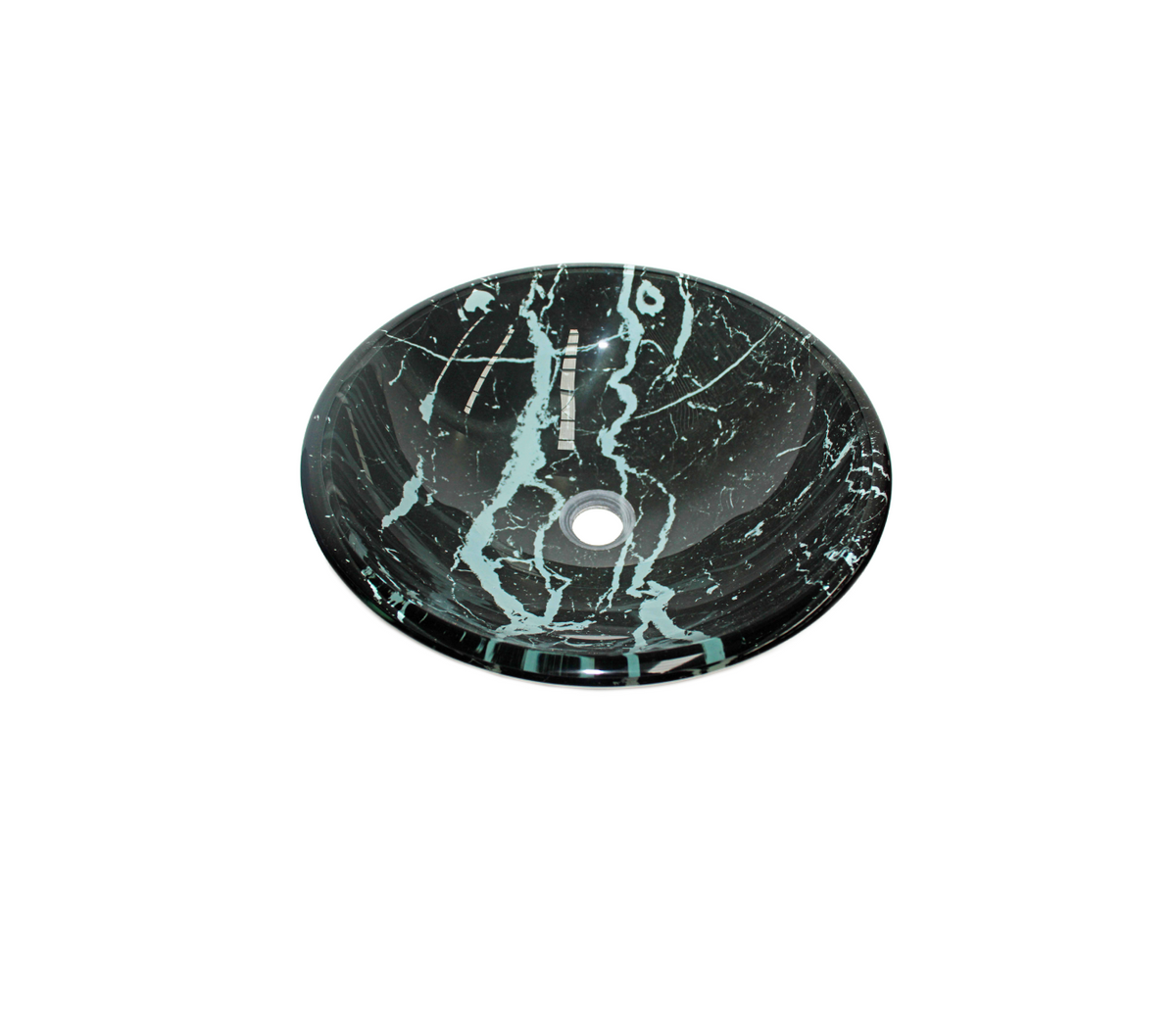 MARBLE ONYX 420*140 Black * White Round Double Layered Tempered Glass Countertop Vanity Basin