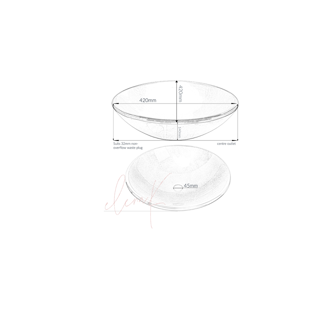 SAPPHIRE BLUE 420*140 Blue * Black Round Tempered Glass Countertop Vanity Basin