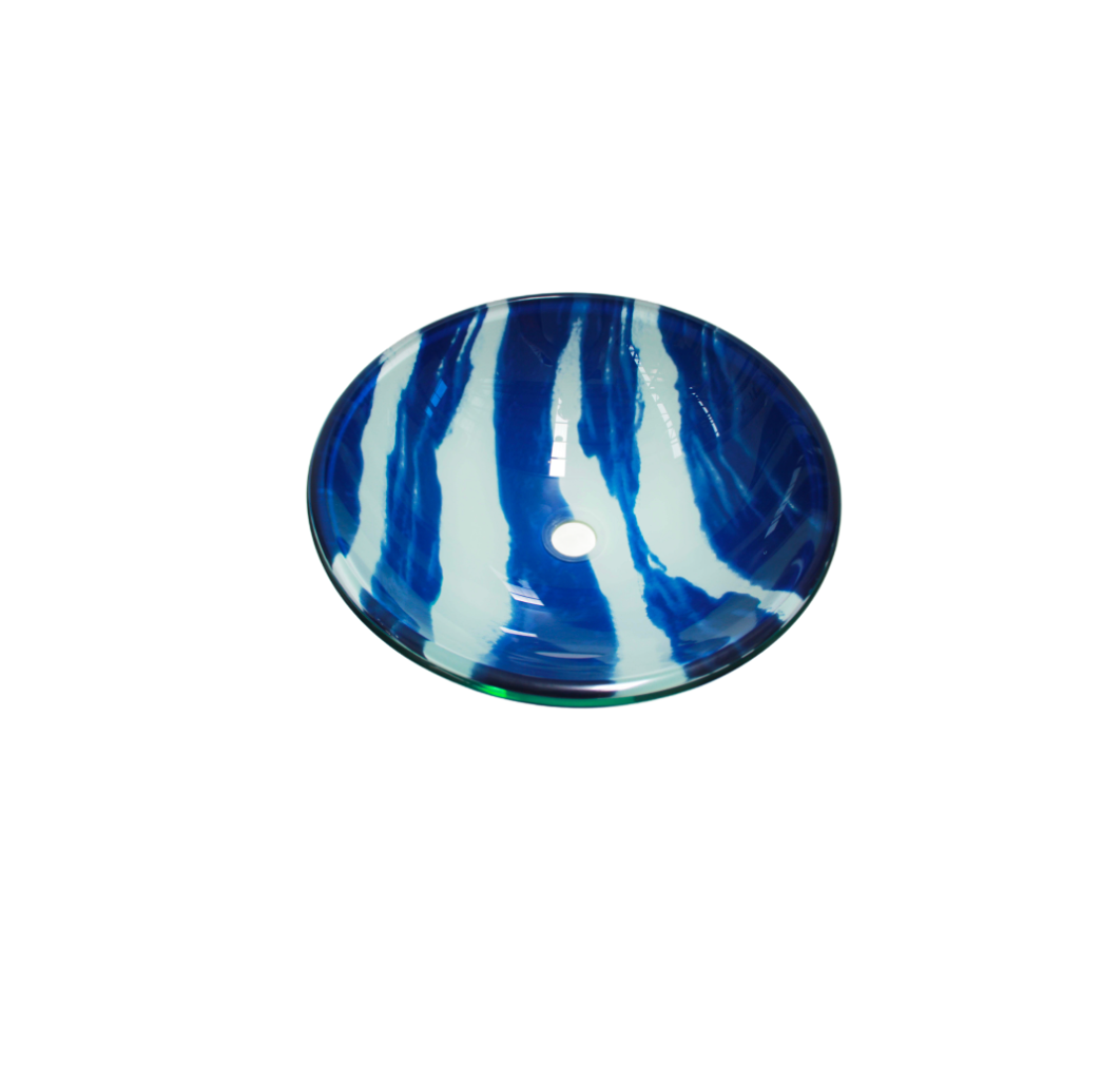 WAVE 420*140 Blue * White Round Double Layer Tempered Glass Countertop Vanity Basin