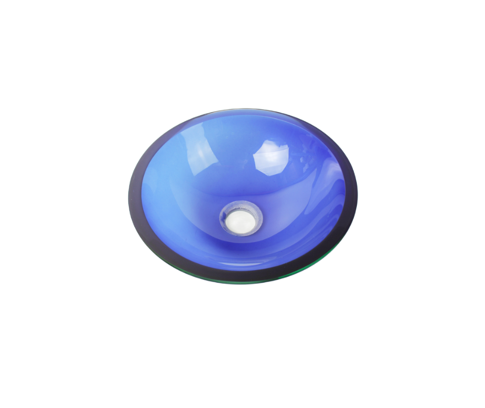 DREAM BLUE 420*135 Blue Round Thick Edge Semi-Translucent Tempered Glass Countertop Vanity Basin