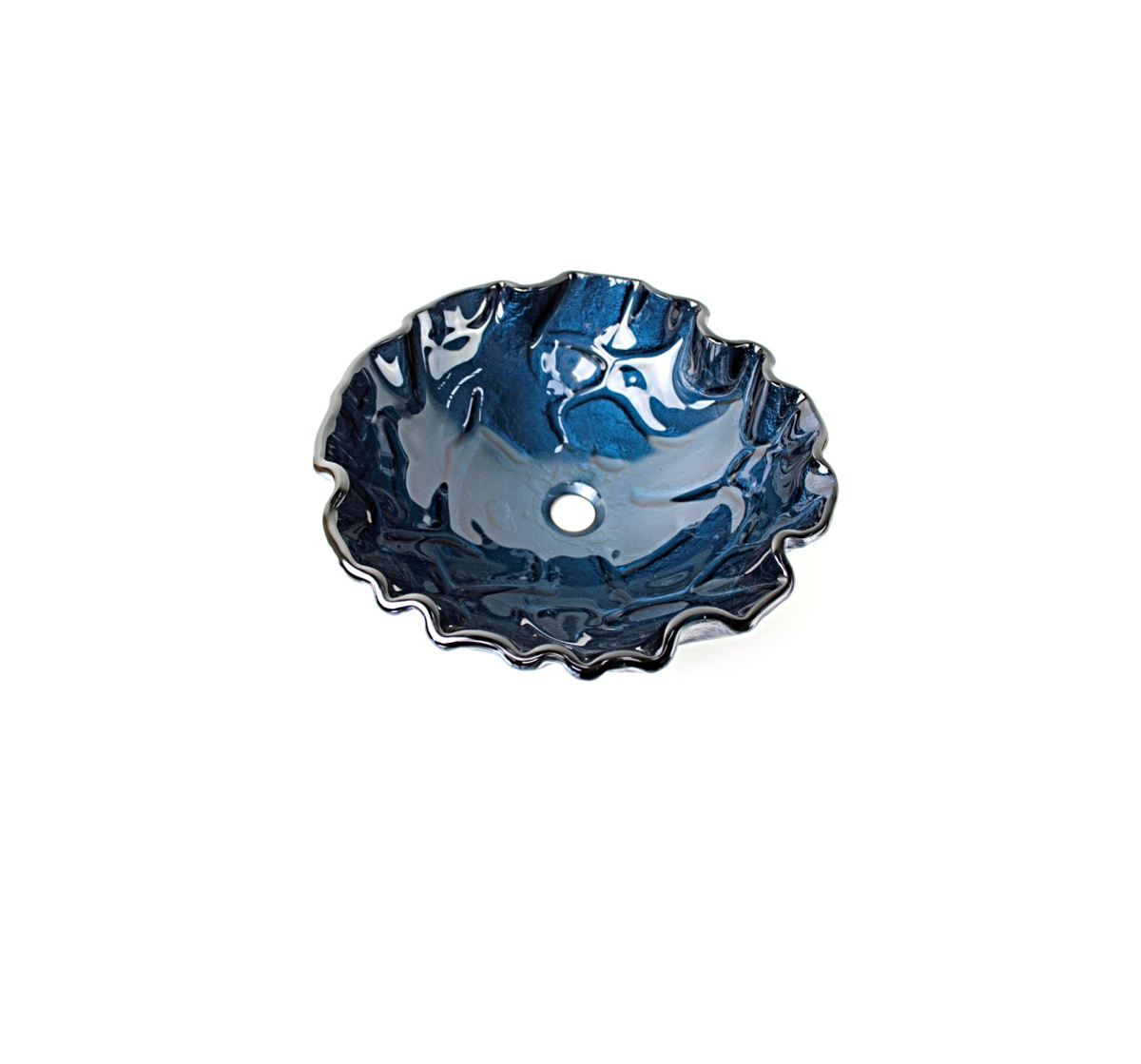 CLAMSHELL DEEP BLUE 420*140 Blue * Black Round Round Clamshell Tempered Glass Countertop Basin