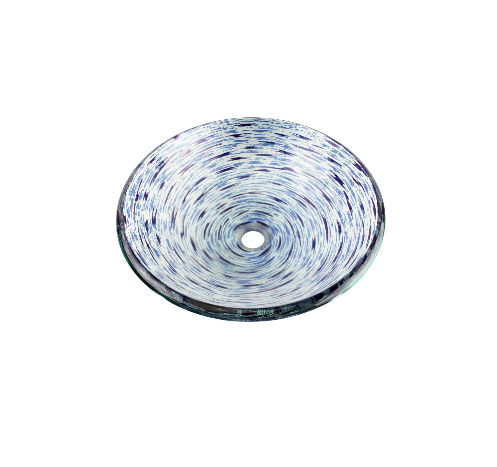BLUE REEF 420*140 Blue * Clear Semi Translucent Round Tempered Countertop Glass Basin