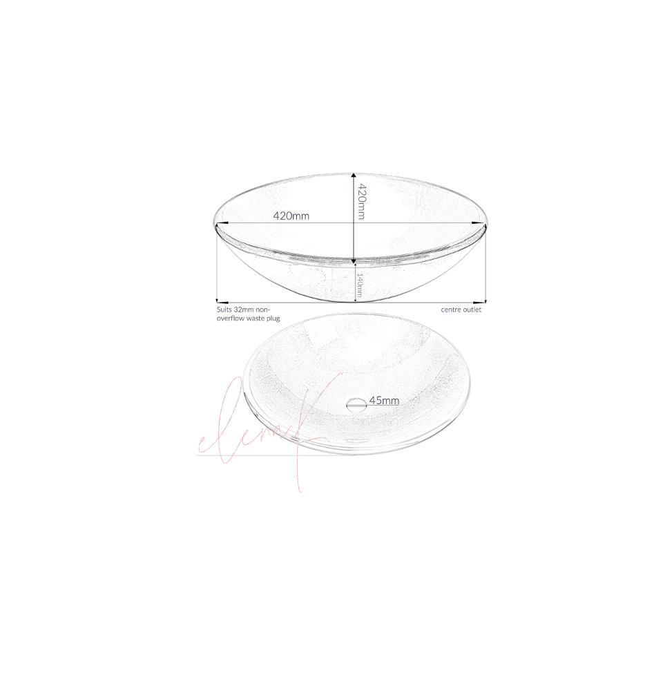 BLUE REEF 420*140 Blue * Clear Semi Translucent Round Tempered Countertop Glass Basin