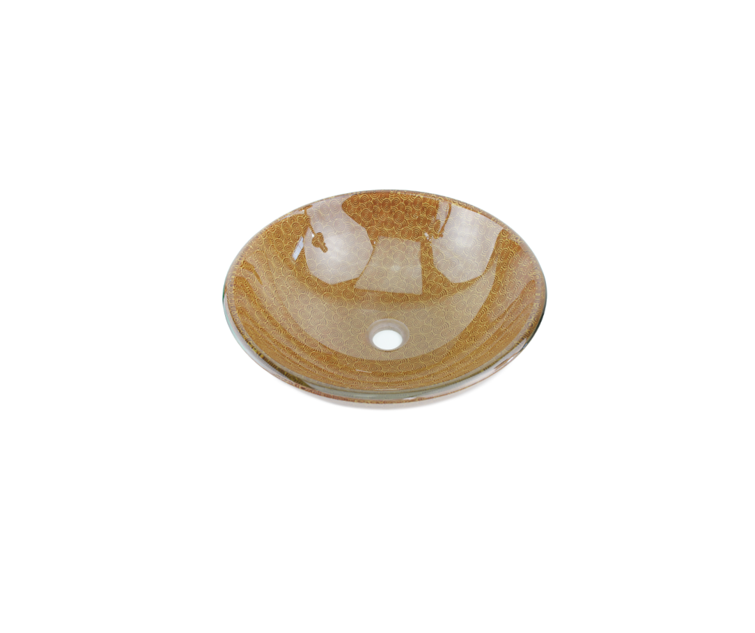 RUSTY BLISS 420*140 Brown Pattern Round Tempered Glass Double Layer Countertop Vanity Basin