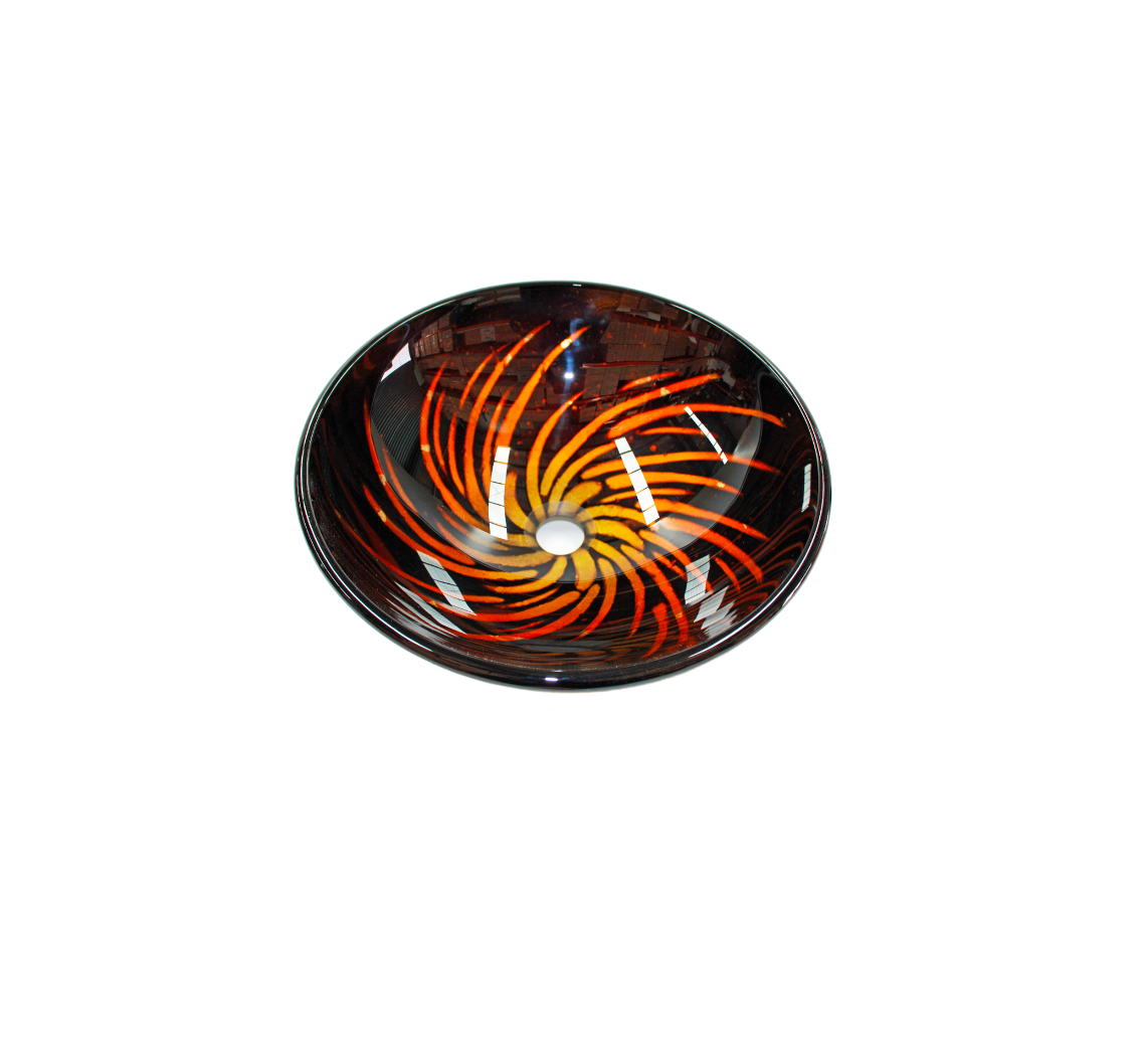 FIRESTORM 420*140 Brown * Orange * Gold Round Tempered Glass Countertop Vanity Basin