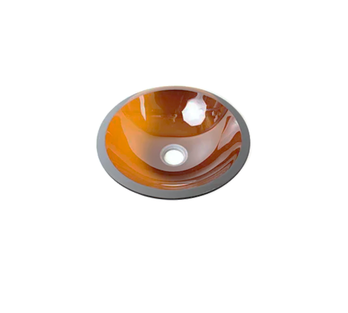 BROWN SHADE 310*130*19 (Compact) Brown Thick Edge Round Semi Translucent Tempered Glass Countertop Vanity Basin