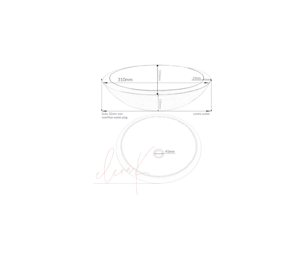 BROWN SHADE 310*130*19 (Compact) Brown Thick Edge Round Semi Translucent Tempered Glass Countertop Vanity Basin