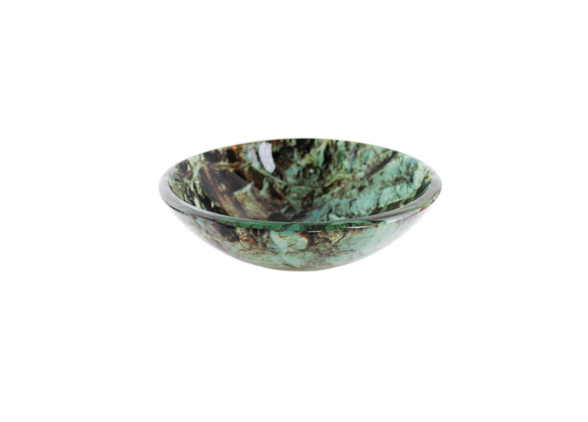 STORM (A) 420*140 Green Multi Earth Colours Round Double Layer Tempered Glass Countertop Vanity Basin