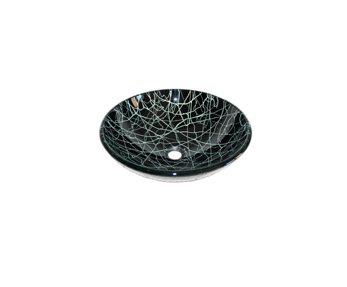 SILVER STRANGLE 420*140 Black * Silver Round Tempered Glass Countertop Vanity Basin