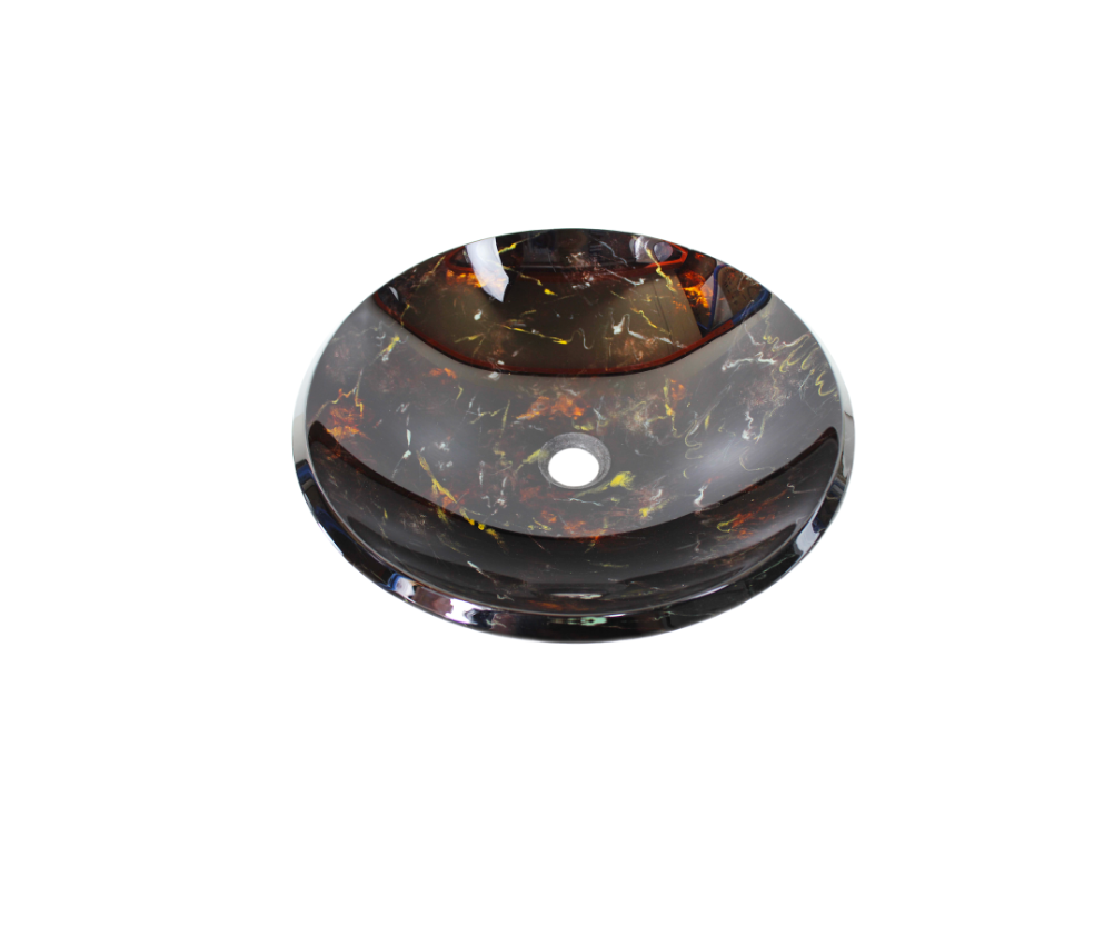 DYNASTY 455*125*19 Black Speck Multi Round Thick Edge Low Line Tempered Glass Countertop Vanity Basin