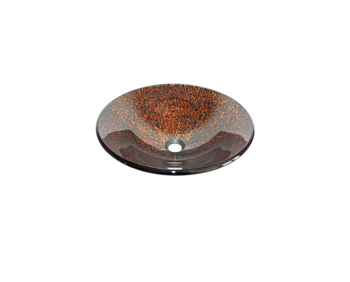 ACACIA 445*140 Brown Speckled Round Tapered Curve Tempered Glass Countertop Vanity Basin