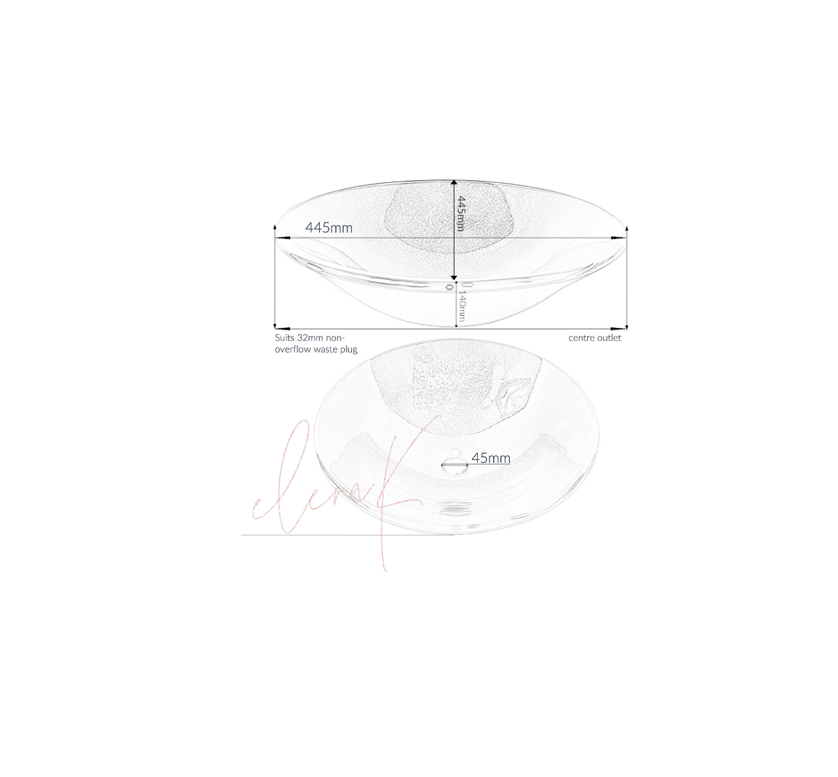 ACACIA 445*140 Brown Speckled Round Tapered Curve Tempered Glass Countertop Vanity Basin