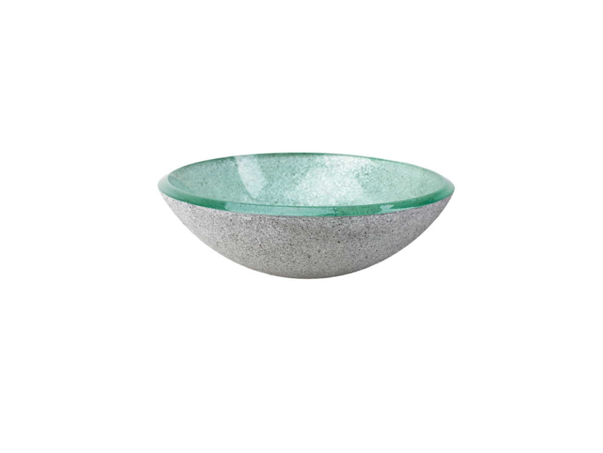 MONIQUE 420*145 Silvery Green Round External Speckled Etch Tempered Glass Countertop Vanity Basin