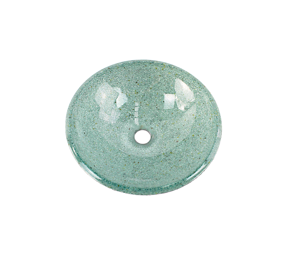 MONIQUE 350*120 Silvery Green Round External Speckled Etch Tempered Glass Countertop Vanity Basin