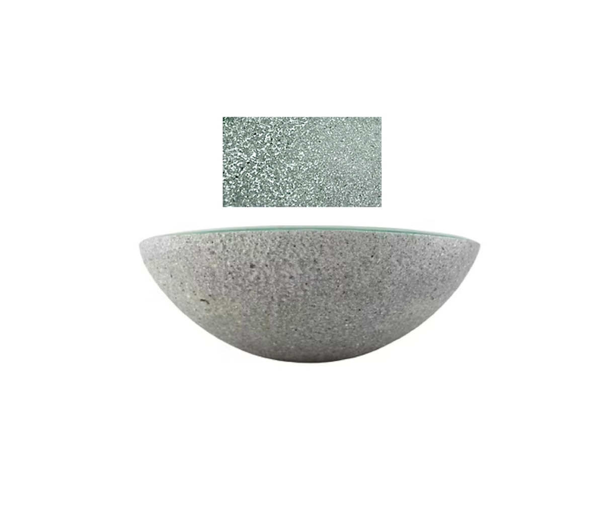 MONIQUE 350*120 Silvery Green Round External Speckled Etch Tempered Glass Countertop Vanity Basin