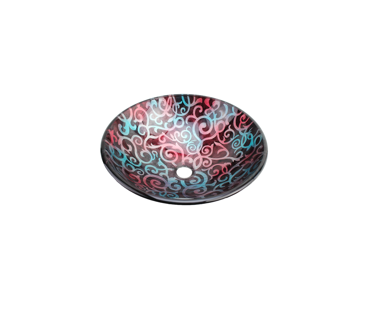 ANJA 420*140 Lighter Blue * Pink and Silver Round Tempered Glass Countertop Vanity Basin