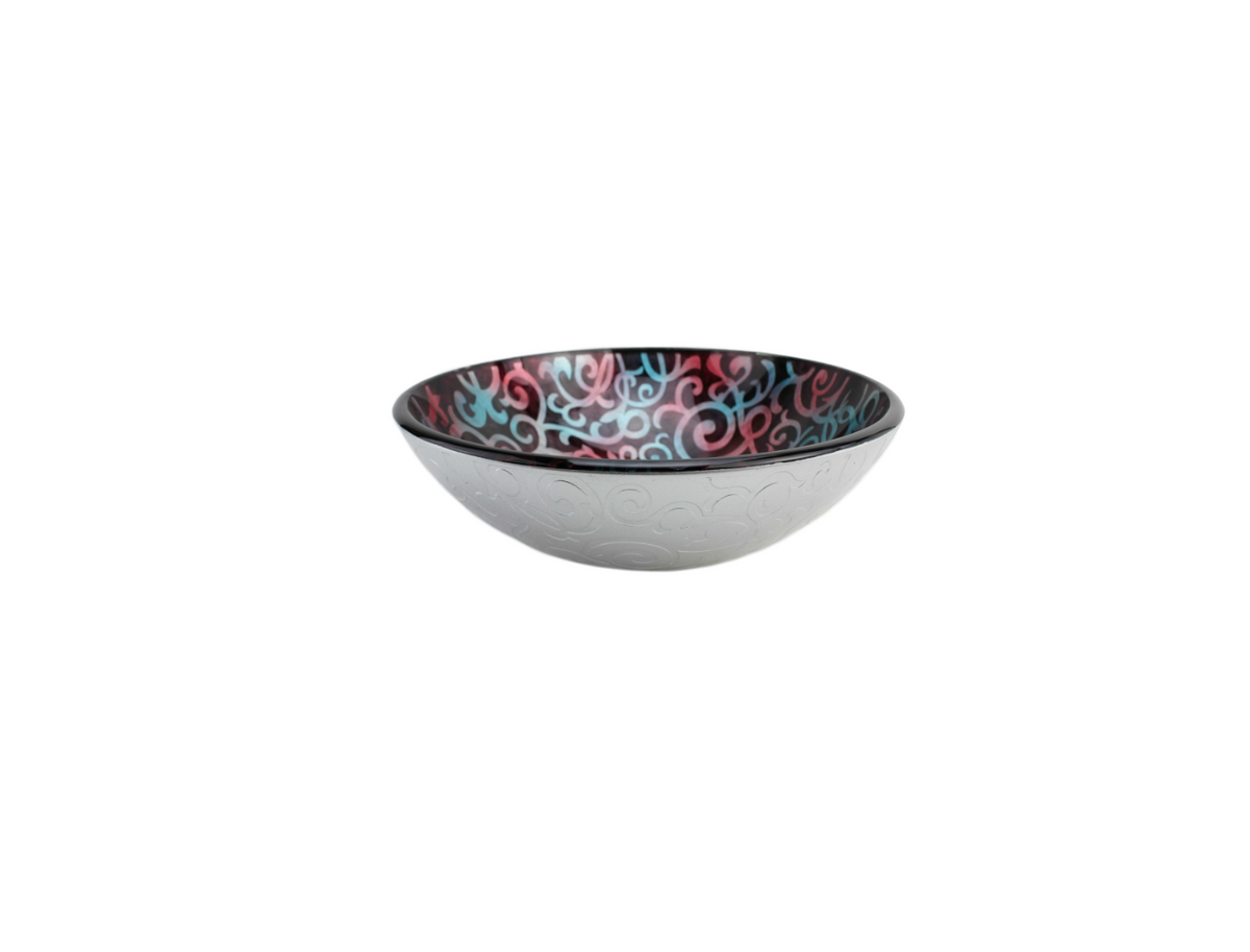 ANJA 420*140 Lighter Blue * Pink and Silver Round Tempered Glass Countertop Vanity Basin