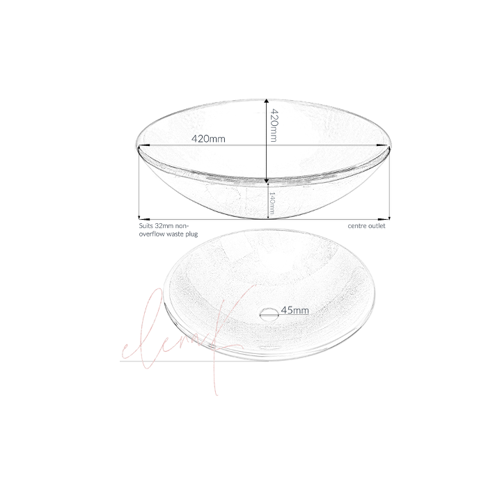 ANJA 420*140 Lighter Blue * Pink and Silver Round Tempered Glass Countertop Vanity Basin