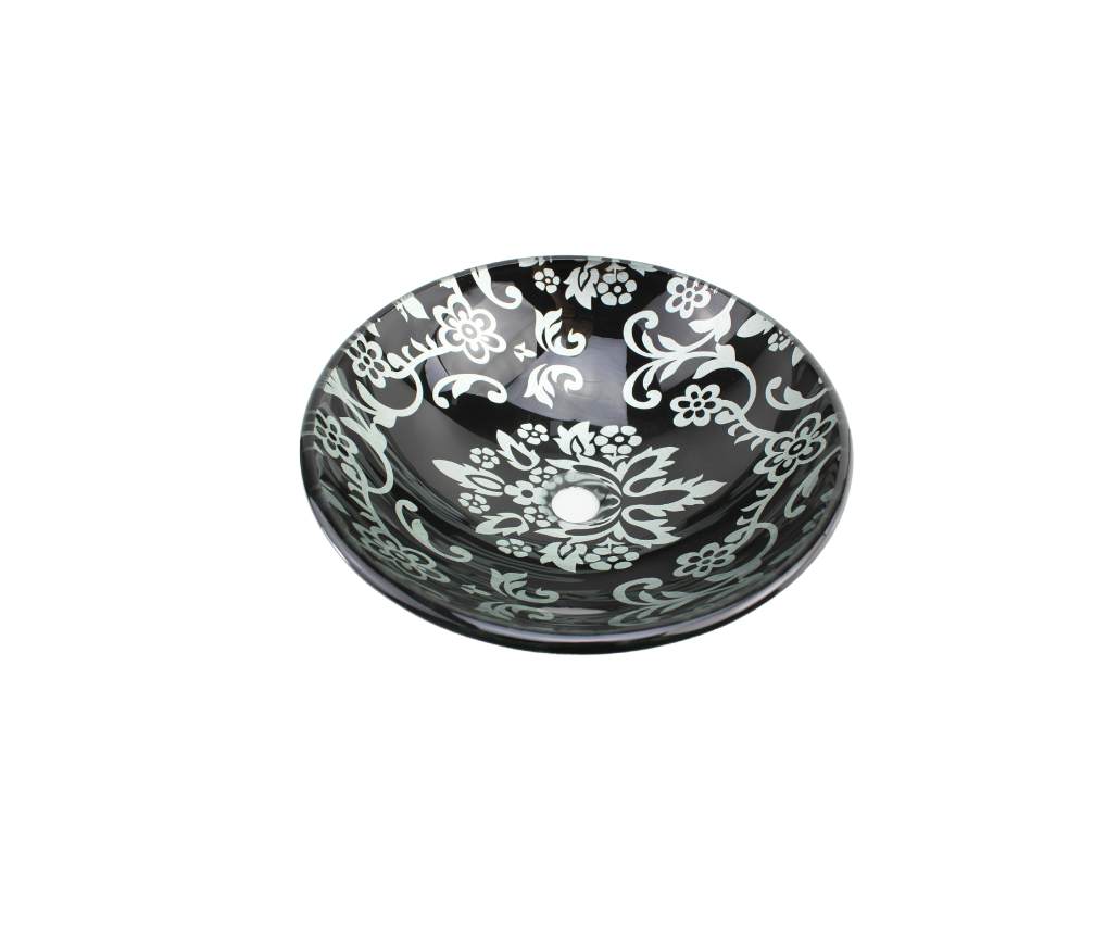 DARK VELVET 420*140 Round Silver Black Tempered Glass Countertop Vanity Basin