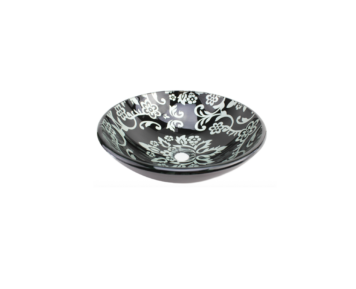 DARK VELVET 420*140 Round Silver Black Tempered Glass Countertop Vanity Basin