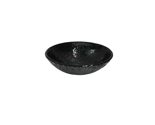 RENAISSANCE PURPLE BLACK 420*140 Black * Purple Effect Round Patterned Etch Round Tempered Glass Countertop Vanity Basin