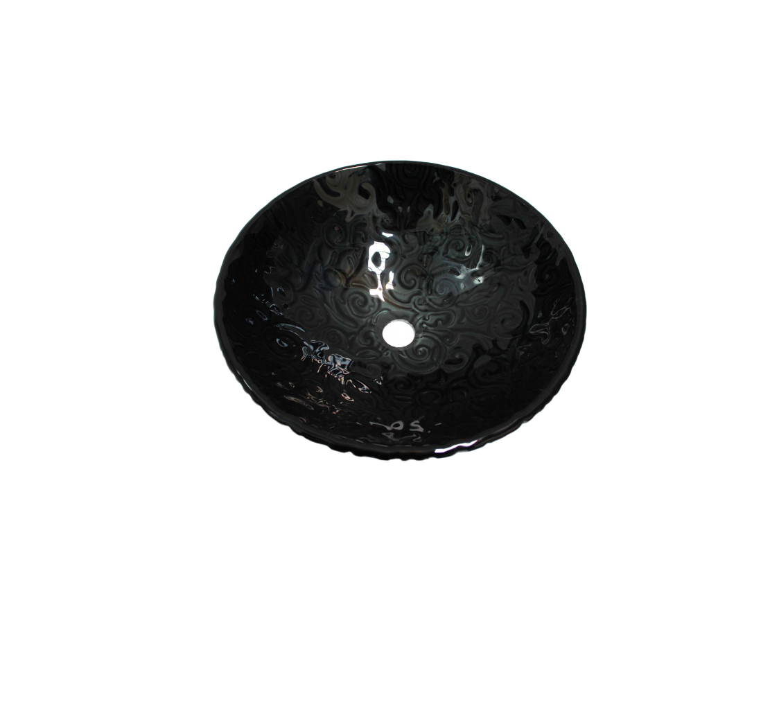 RENAISSANCE PURPLE BLACK 420*140 Black * Purple Effect Round Patterned Etch Round Tempered Glass Countertop Vanity Basin