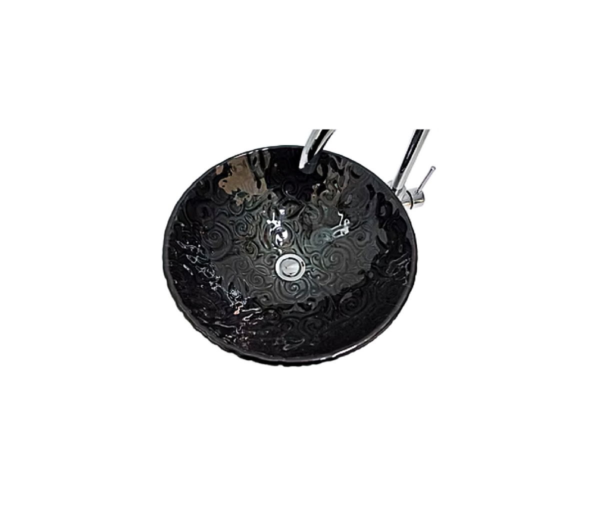 RENAISSANCE PURPLE BLACK 420*140 Black * Purple Effect Round Patterned Etch Round Tempered Glass Countertop Vanity Basin