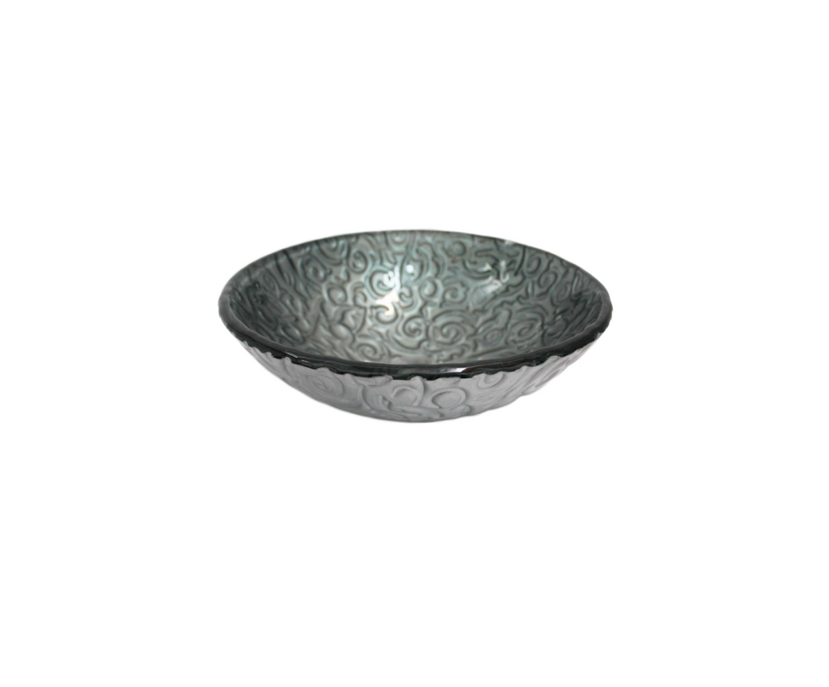 RENAISSANCE SILVERY GREY 420*140 Grey * Silvery Effect Round Patterned Etch Round Tempered Glass Countertop Vanity Basin