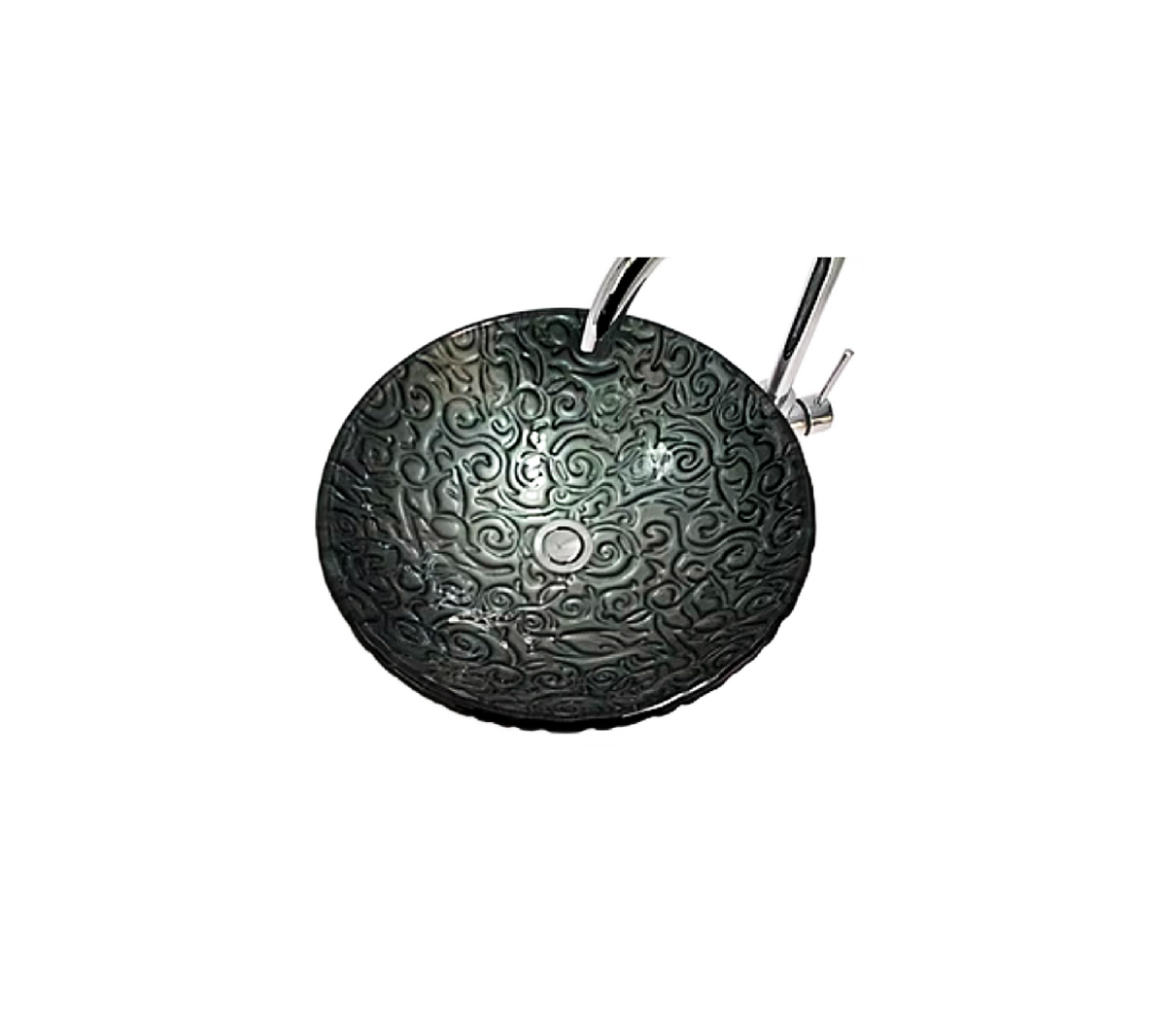 RENAISSANCE SILVERY GREY 420*140 Grey * Silvery Effect Round Patterned Etch Round Tempered Glass Countertop Vanity Basin