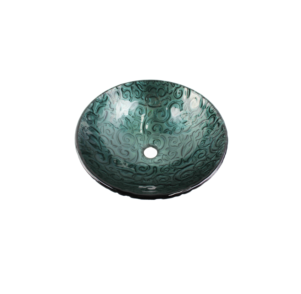 RENAISSANCE EMERALD 420*140 Deep Dark Green Round Patterned Etch Round Tempered Glass Countertop Vanity Basin