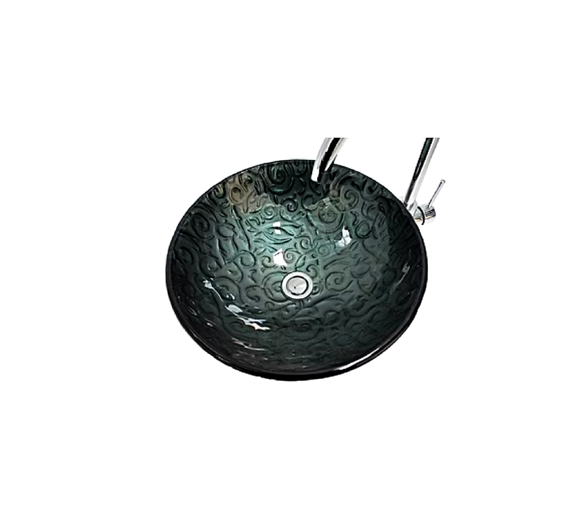 RENAISSANCE EMERALD 420*140 Deep Dark Green Round Patterned Etch Round Tempered Glass Countertop Vanity Basin