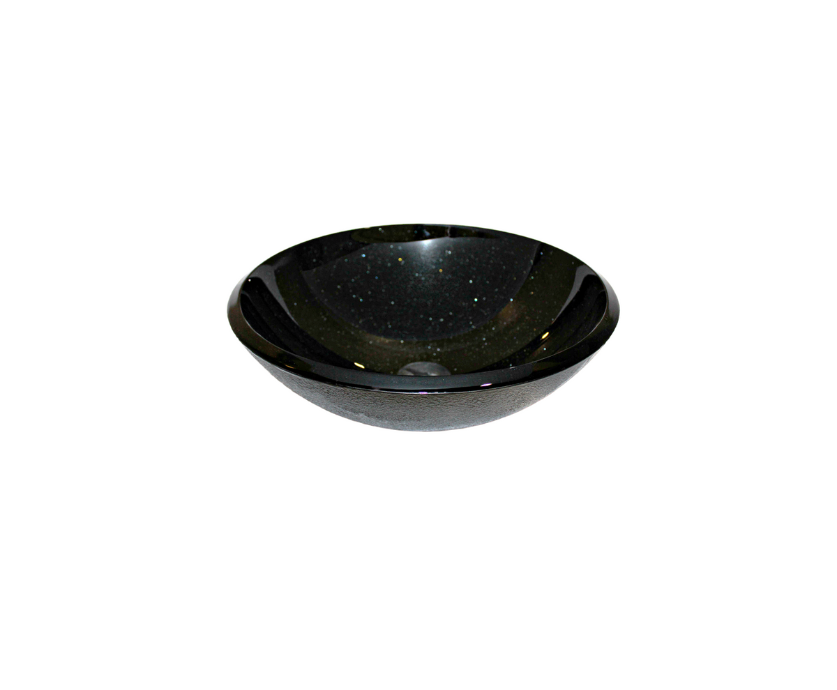 BLACK GALAXY (THICK EDGE) 420*140 Round Speckled Black Thick Edge Black Glass Countertop Vanity Basin