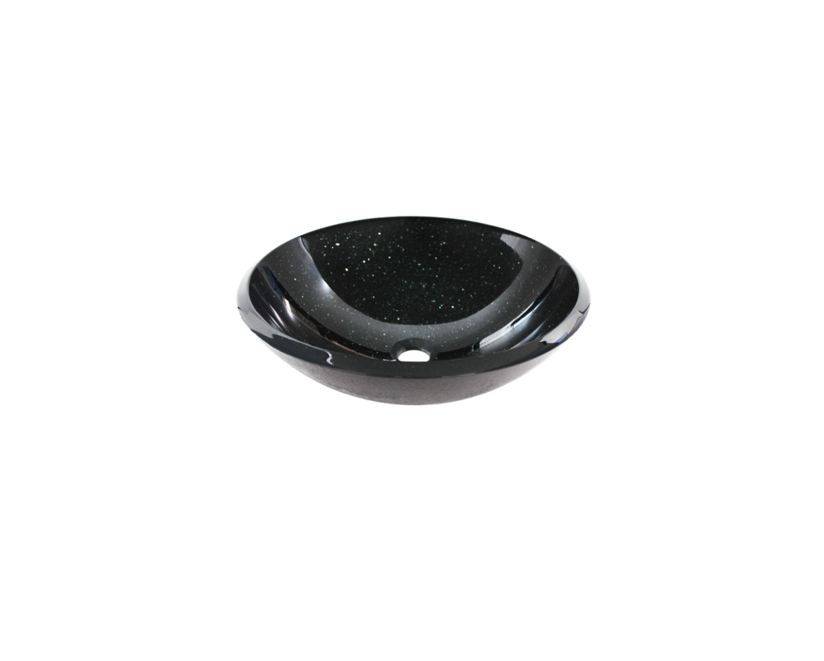 BLACK GALAXY (STRAIGHT EDGE) 420*140 Round Speckled Black Tempered Glass Countertop Vanity Basin