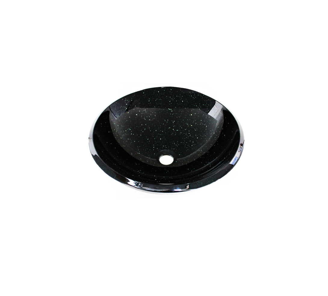 BLACK GALAXY (STRAIGHT EDGE) 420*140 Round Speckled Black Tempered Glass Countertop Vanity Basin