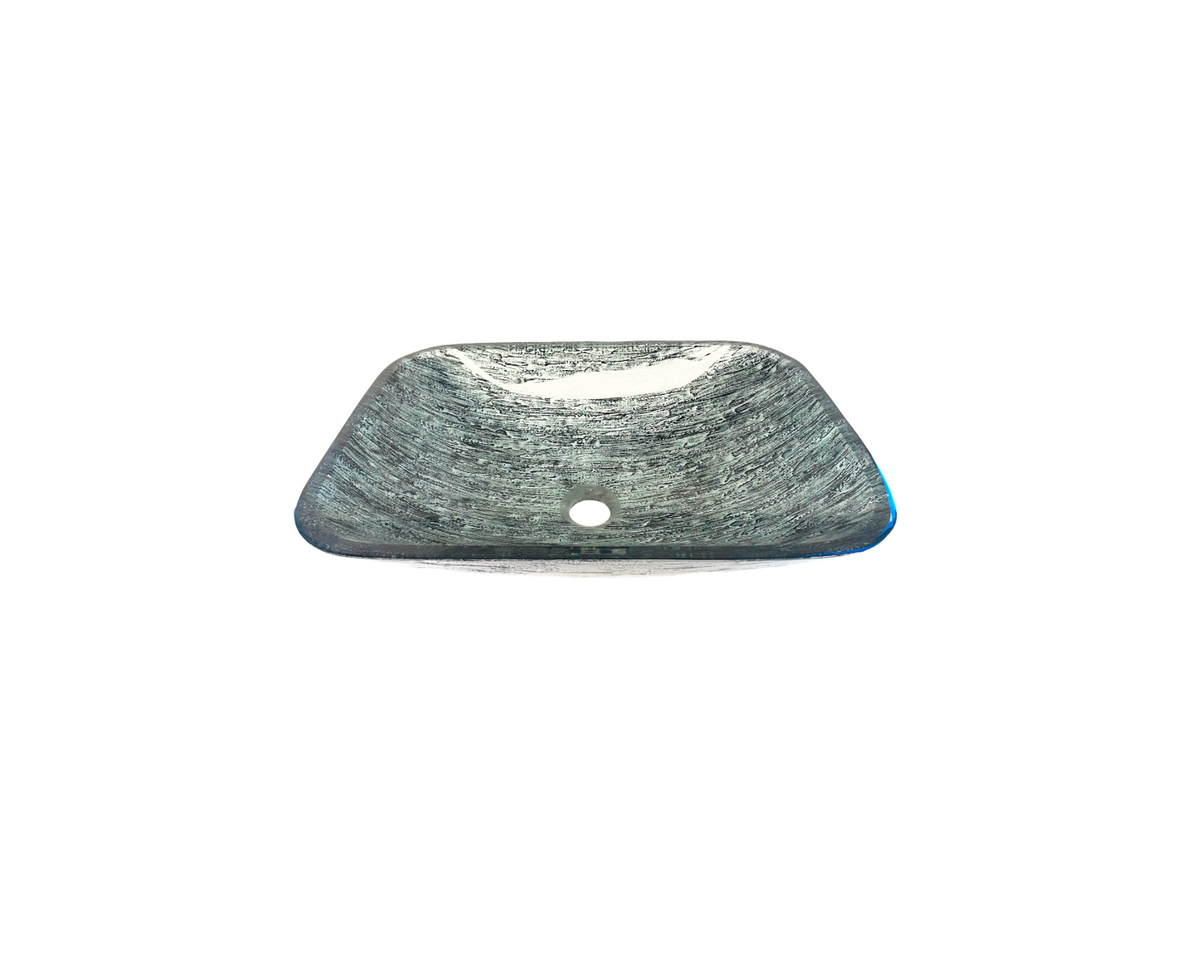 SATURN GREY 485*360*120 Silvery Grey * Black Tapered Rectangle Compact Tempered Glass Countertop Vanity Basin
