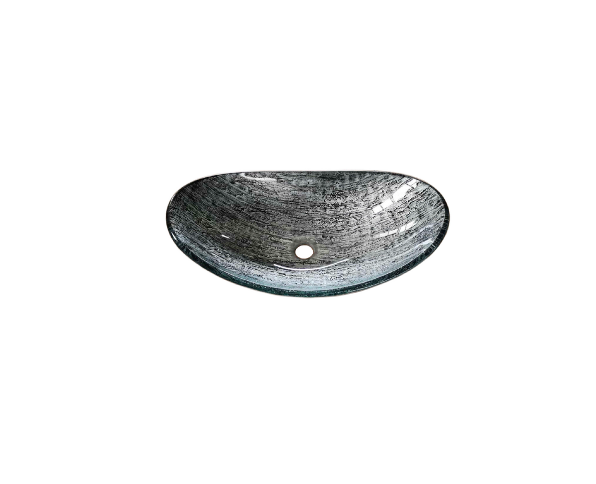 SATURN GREY 540*W360*165/105 Silvery Grey * Black Tapered Oval Tempered Glass Countertop Vanity Basin