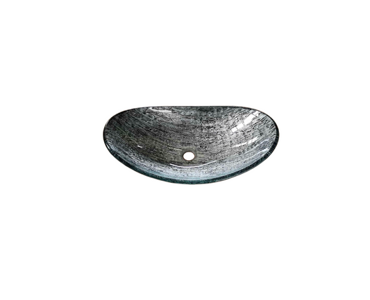 SATURN GREY 540*W360*165/105 Silvery Grey * Black Tapered Oval Tempered Glass Countertop Vanity Basin