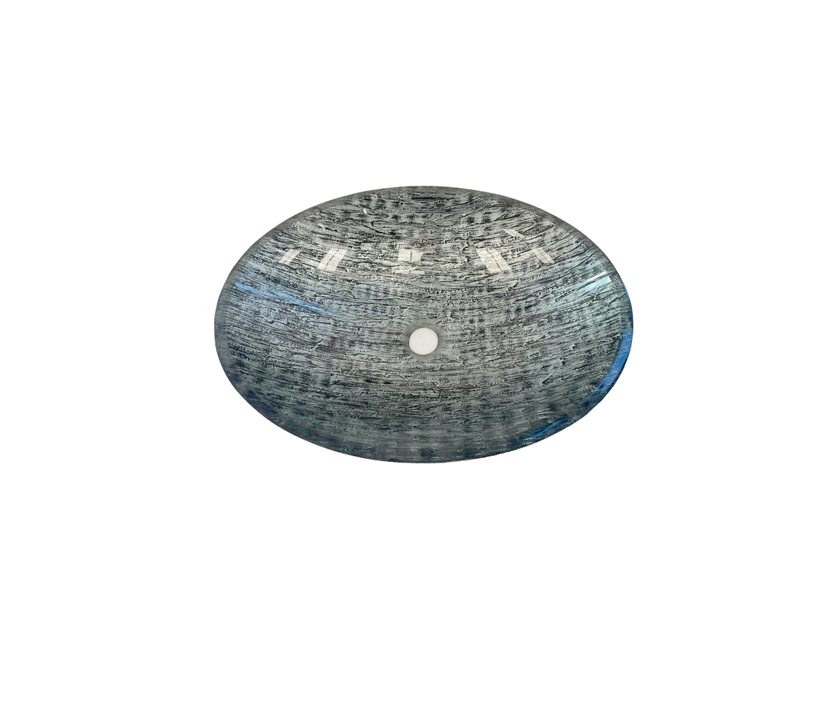 SATURN GREY 510*380*135 Silvery Grey * Black Oval Tempered Glass Countertop Vanity Basin