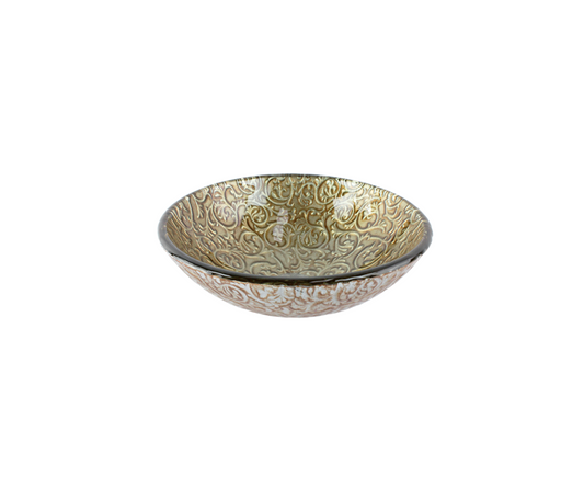 RENAISSANCE (S) 350*120 Pale Golden Brown Compact Round Etched Tempered Glass Countertop Vanity Basin